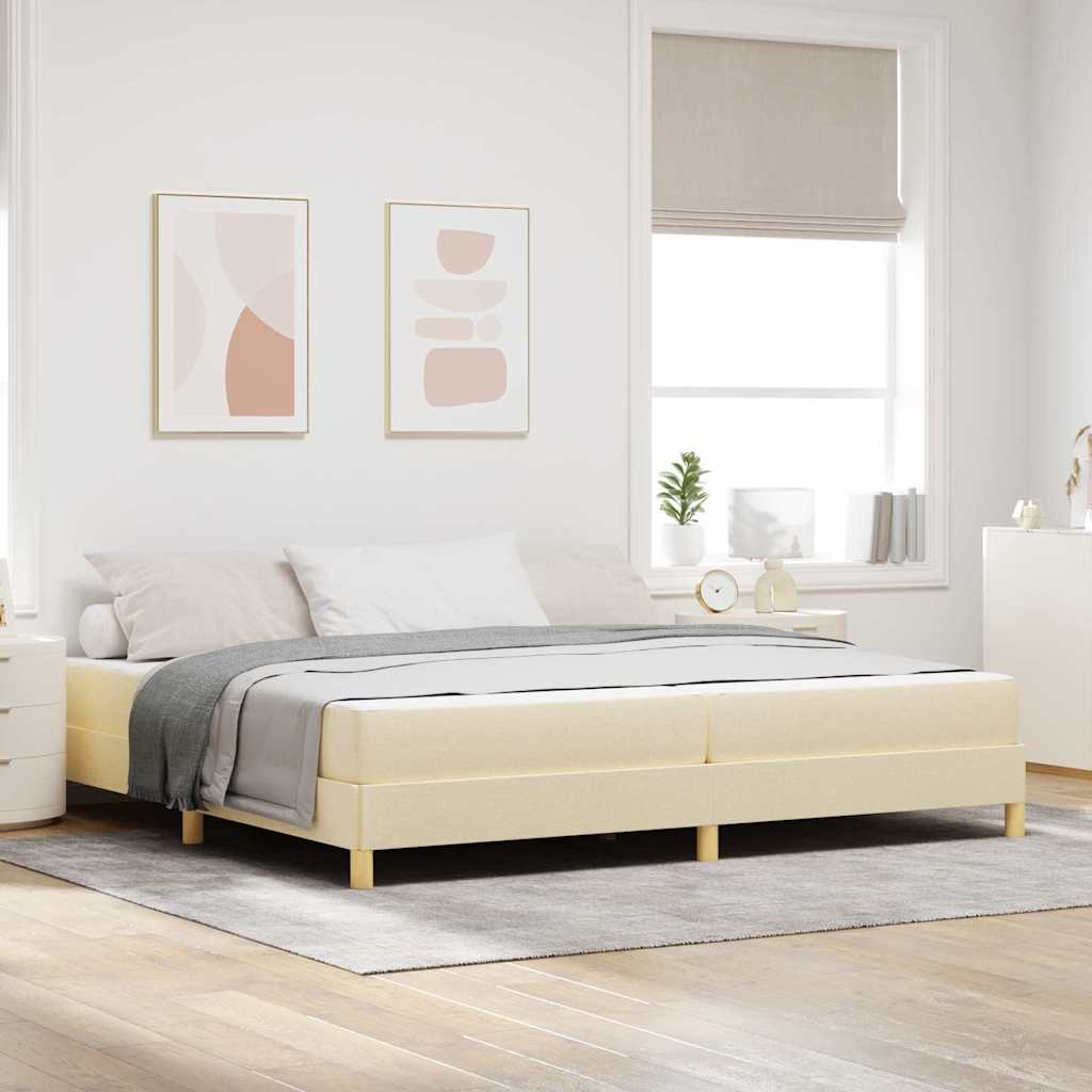 Boxspringbett Creme, Braun 200 x 200 cm Stoff, Ingenieurholz