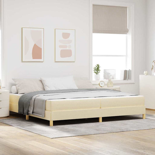 Boxspringbett Creme, Braun 200 x 200 cm Stoff, Ingenieurholz