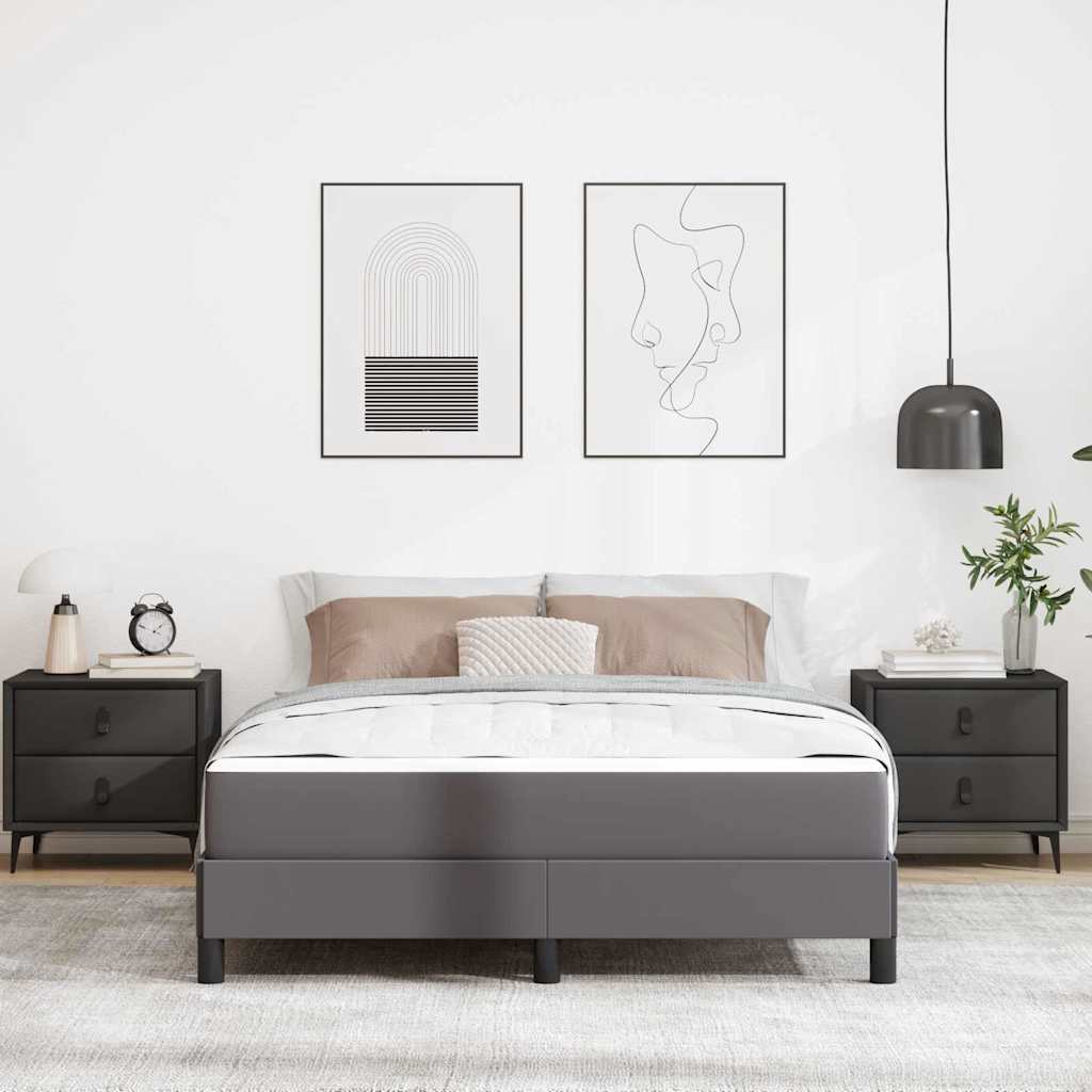 Bett mit Matratze Grau 140 x 190 cm Kunstleder