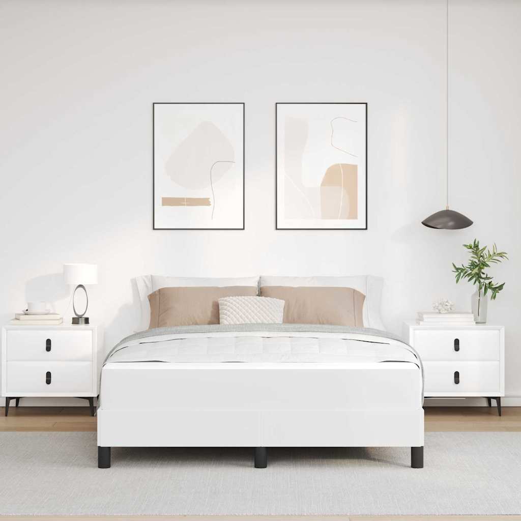 Bett mit Matratze Reinweiß 160 x 200 cm Kunstleder