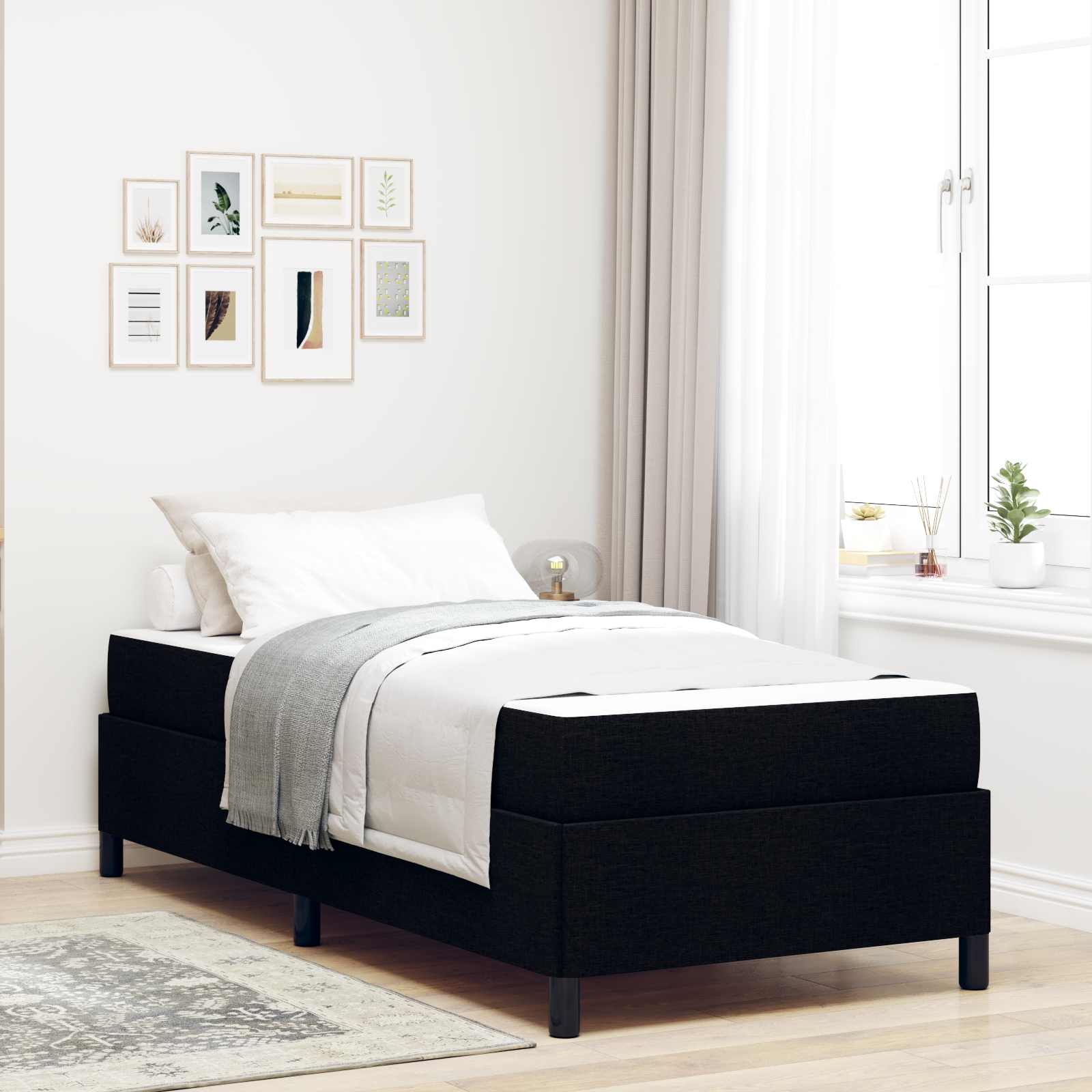 Boxspringbett mit Matratze Schwarz 90 x 190 cm Stoff