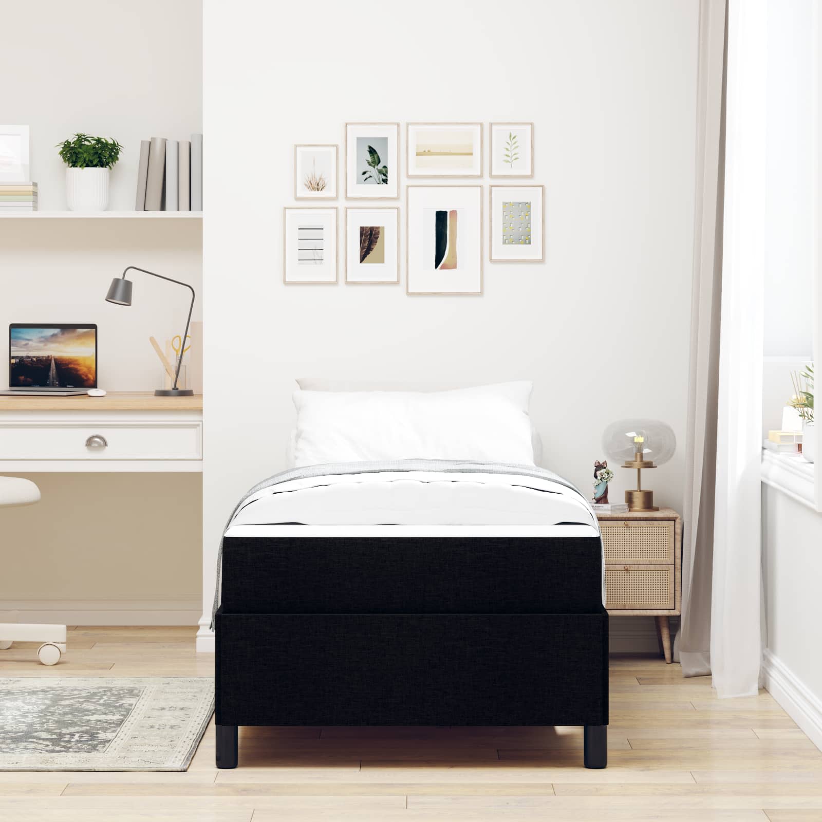 Boxspringbett mit Matratze Schwarz 90 x 190 cm Stoff
