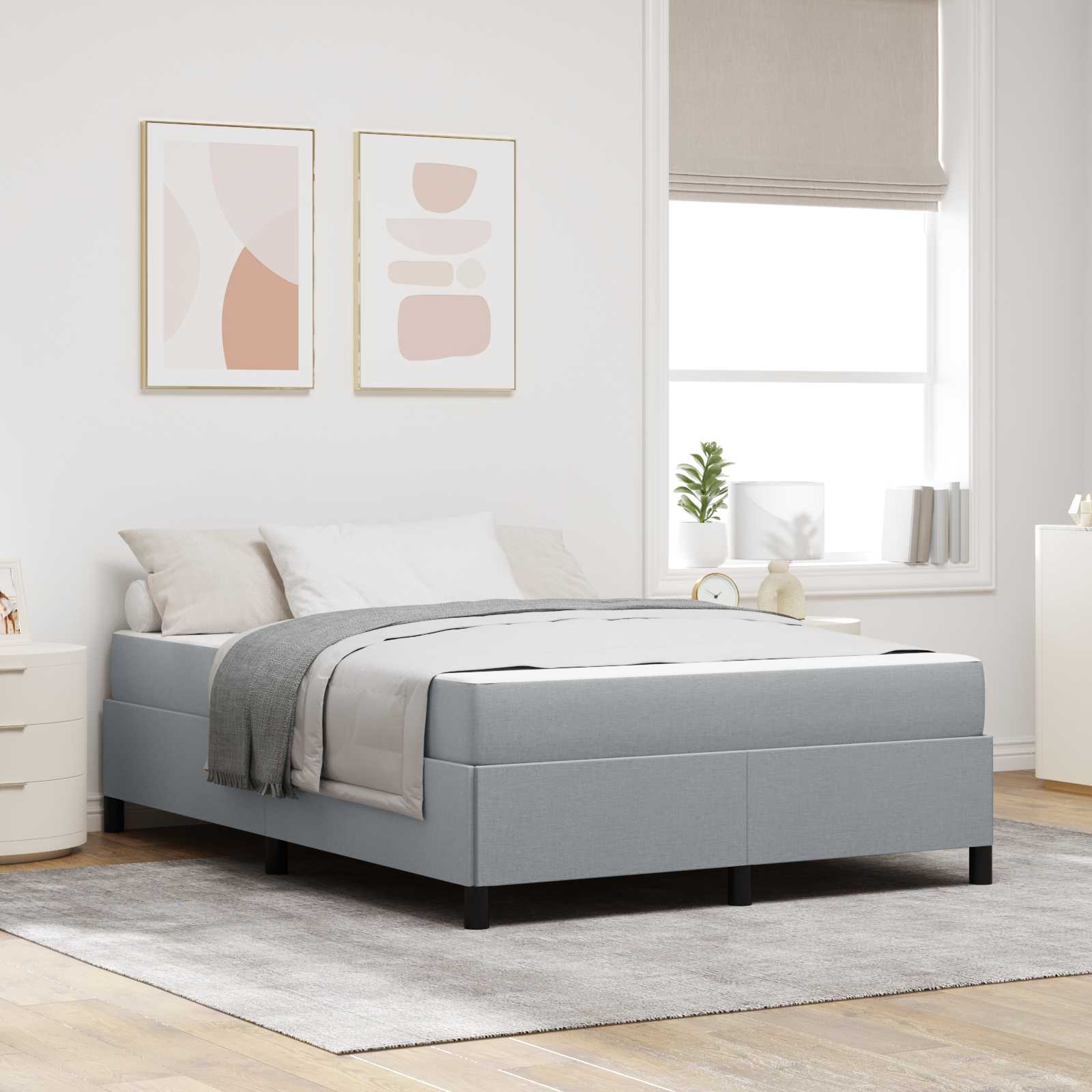 Boxspringbett Hellgrau 140 x 200 cm Stoff