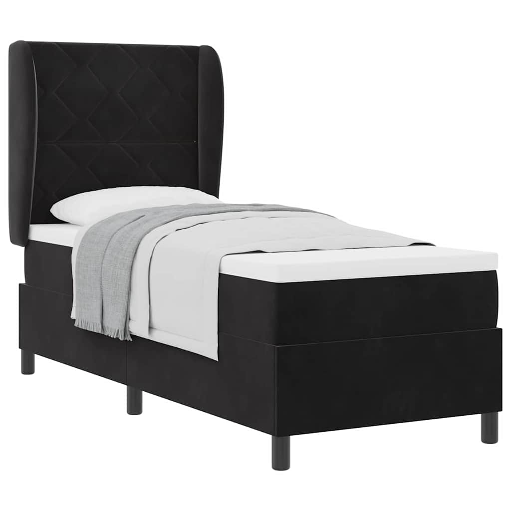 Boxspringbett mit Matratze Schwarz 80 x 200 cm Samt