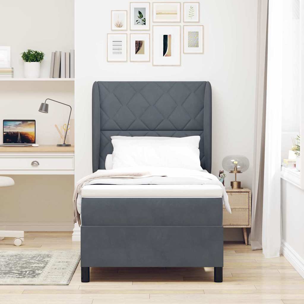 Boxspringbett mit Kissen Dunkelgrau 190 x 90 cm Samt