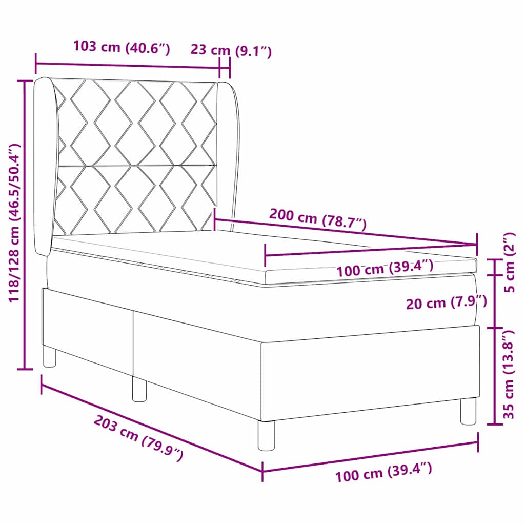 Boxspringbett mit Matratze Dunkelgrau 100 x 200 cm Samt