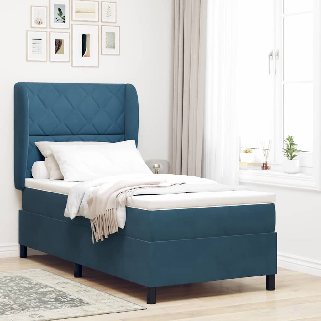 Boxspringbett mit Kopfteil Dunkelblau 200 x 100 cm Samt