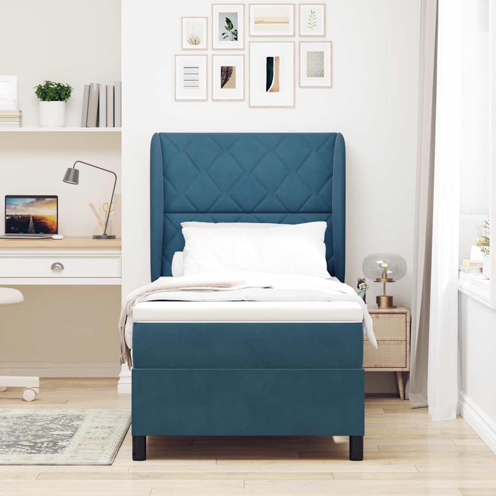 Boxspringbett mit Kopfteil Dunkelblau 200 x 100 cm Samt