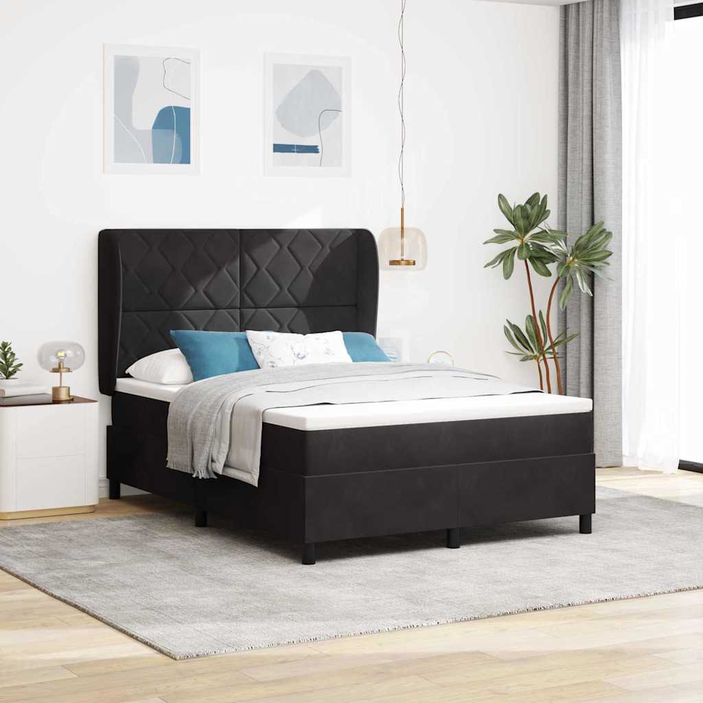 Boxspringbett mit Kopfteil Schwarz 200 x 140 cm Samt