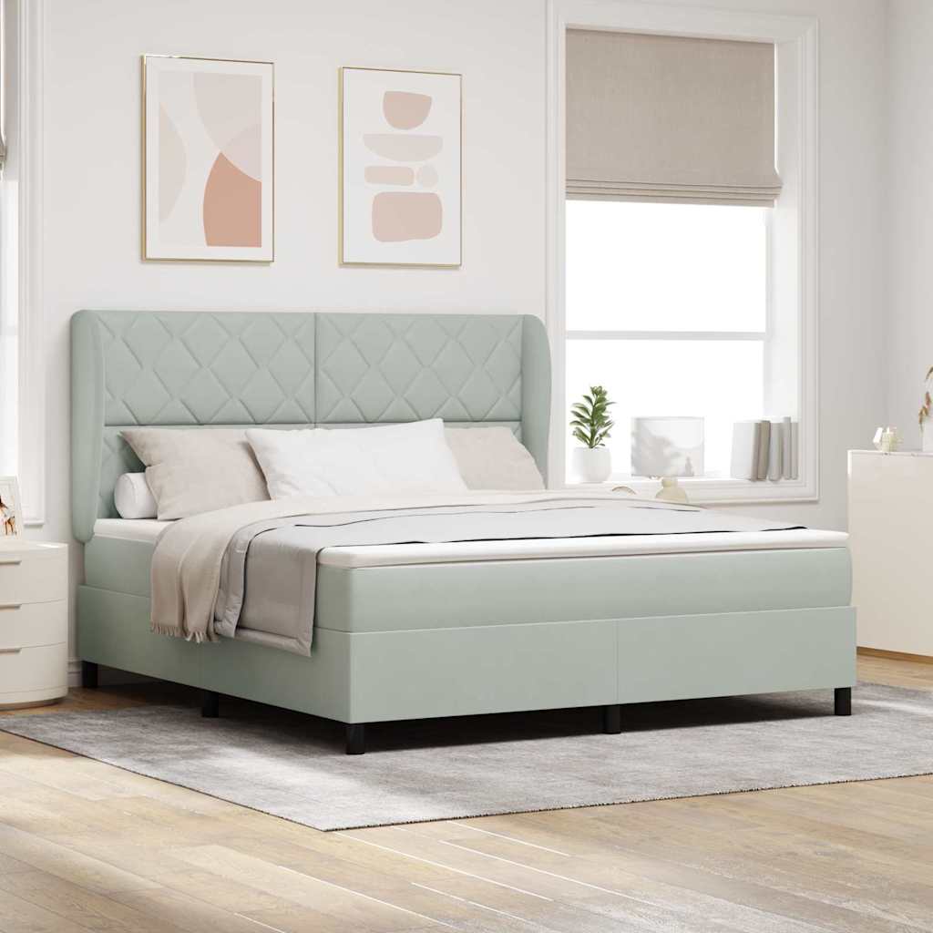 Boxspringbett mit Kopfteil Hellgrau 200 x 180 cm Samt