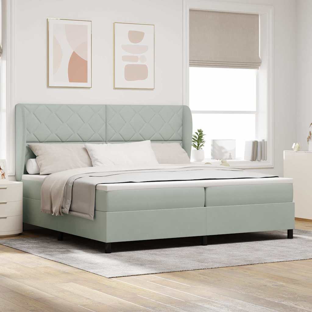 Boxspringbett mit Kopfteil Hellgrau 200 x 200 cm Samt