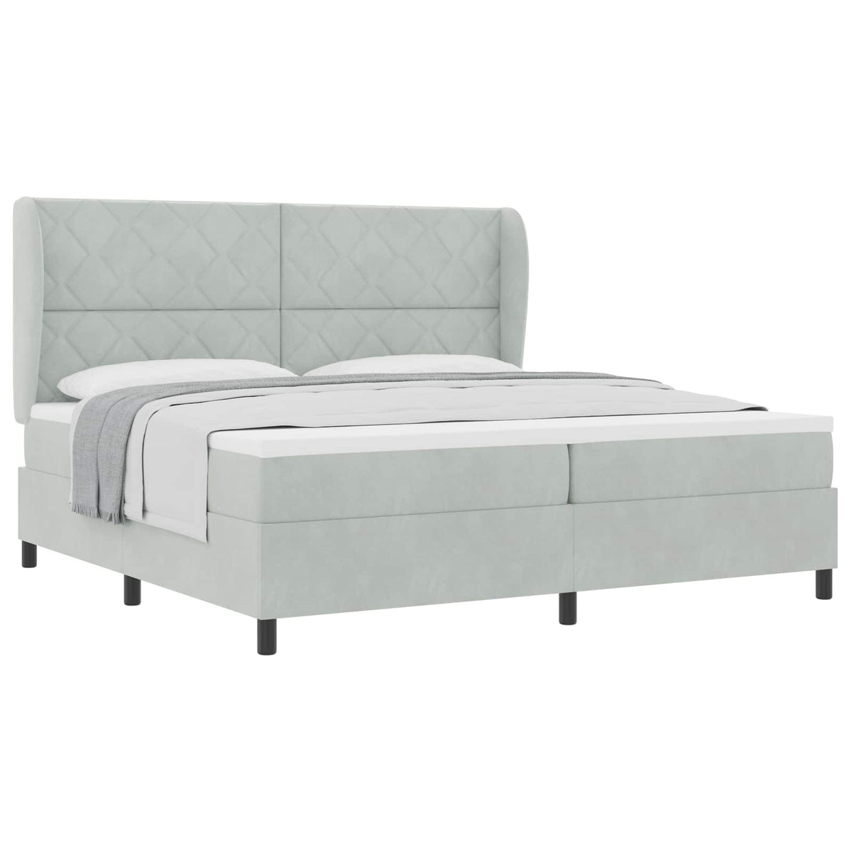 Boxspringbett mit Kopfteil Hellgrau 200 x 200 cm Samt