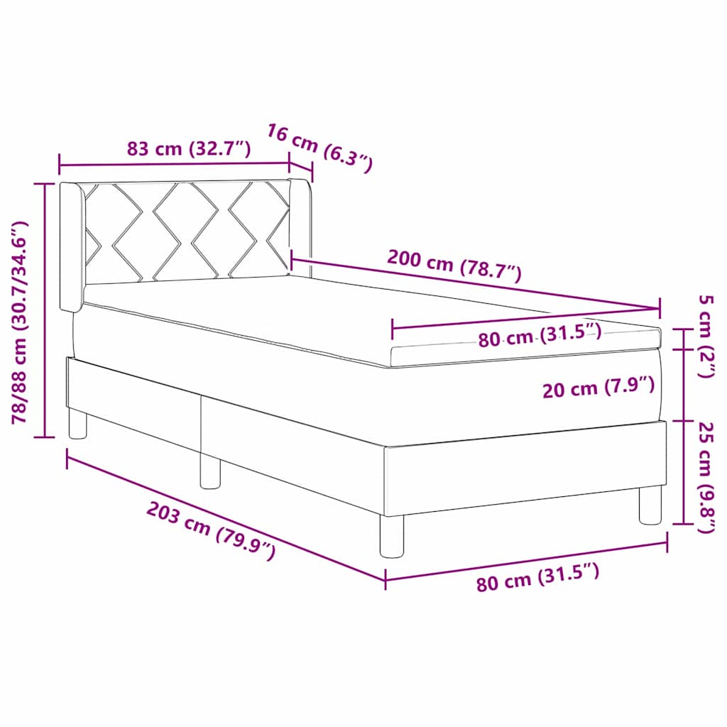 Boxspringbett mit Kopfteil Dunkelgrau 200 x 80 cm Stoff