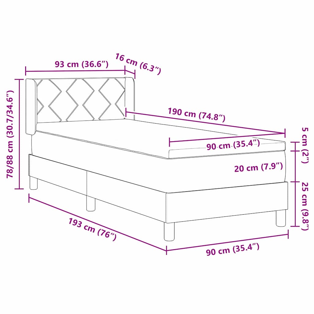 Boxspringbett mit Kopfteil Dunkelgrau 190 x 90 cm Stoff