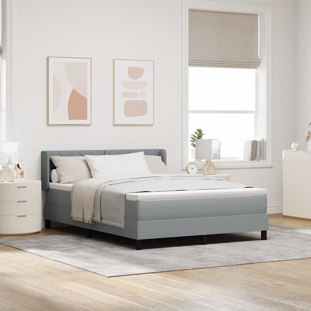 Boxspringbett mit Kopfteil Hellgrau 200 x 140 cm Stoff