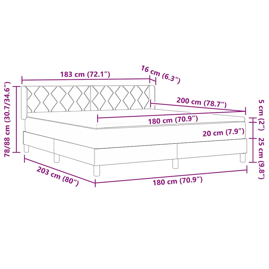 Boxspringbett mit Kopfteil Hellgrau 200 x 180 cm Stoff