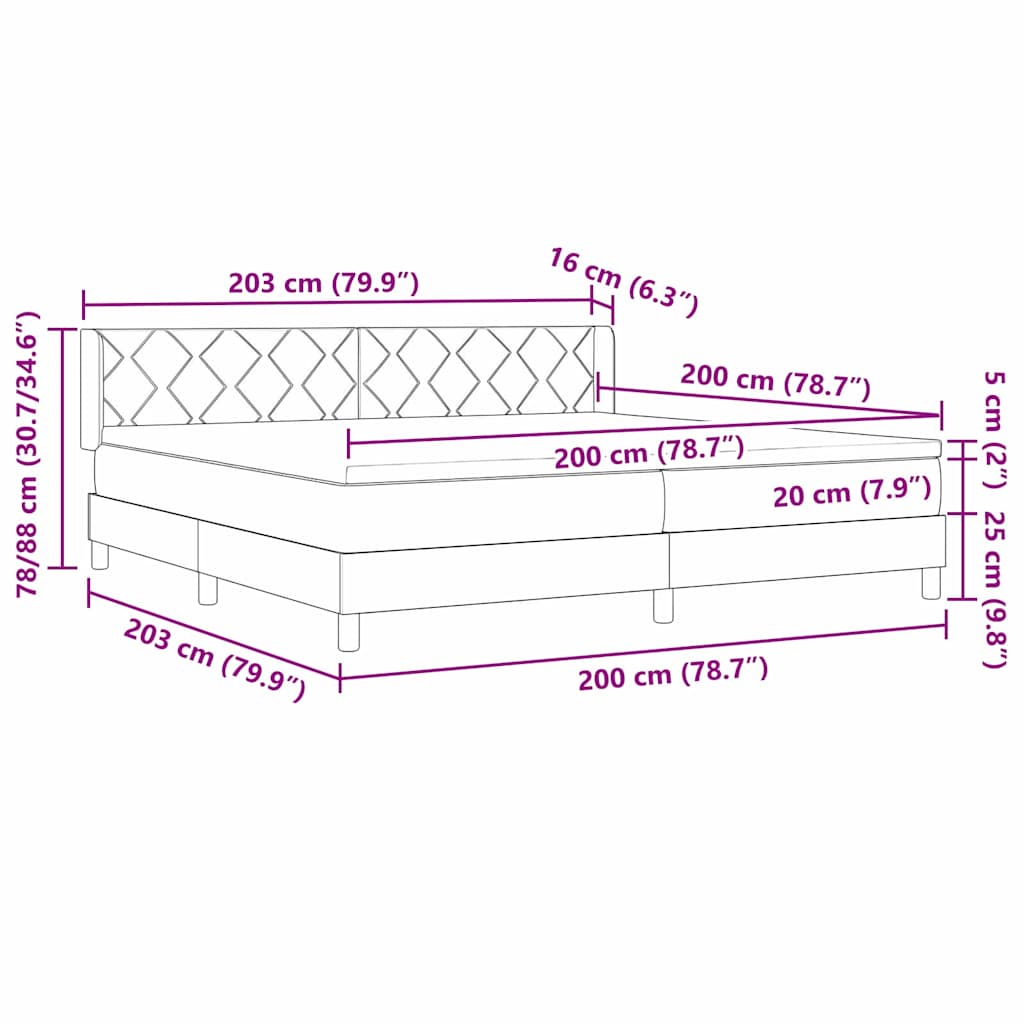 Boxspringbett mit Kopfteil Dunkelgrau 200 x 200 cm Stoff