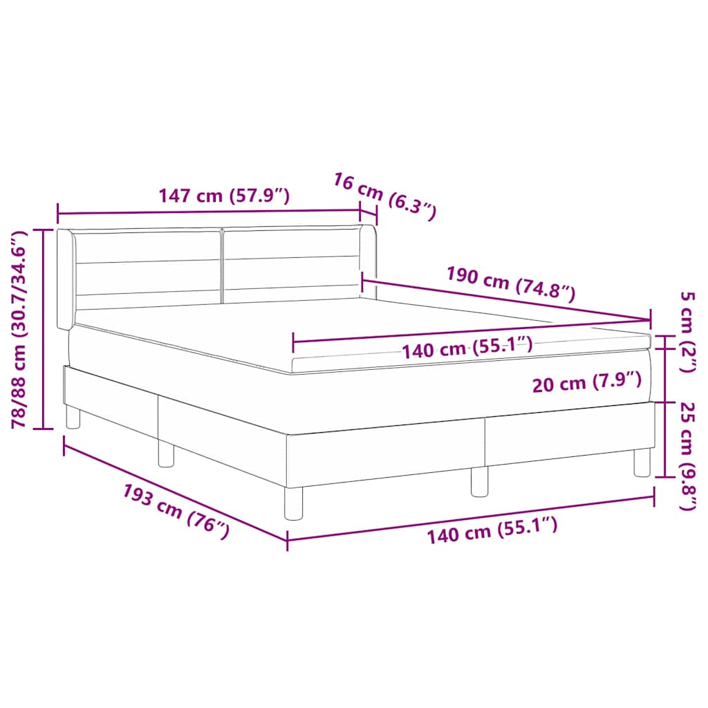 Boxspringbett mit Matratze Creme 190 x 140 cm Stoff