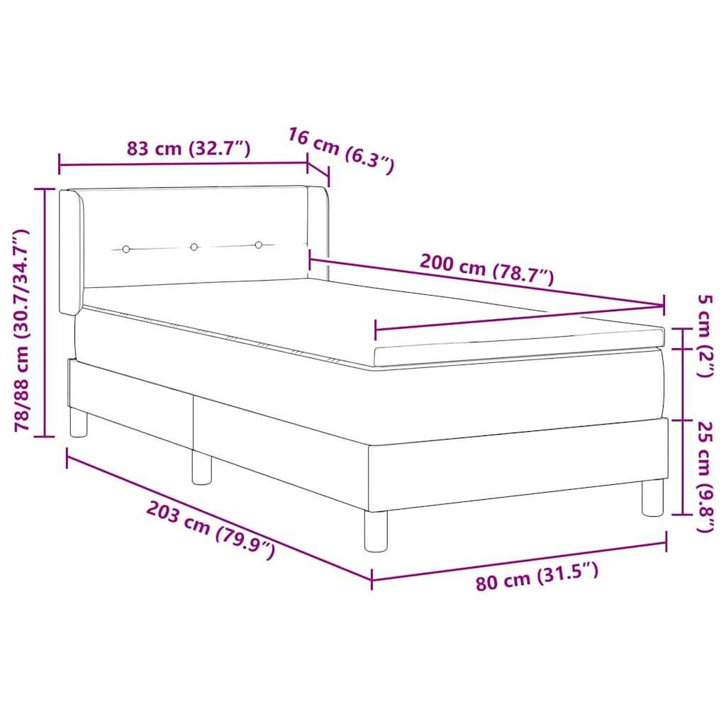 Boxspringbett mit Kopfteil Dunkelgrau 200 x 80 cm Stoff