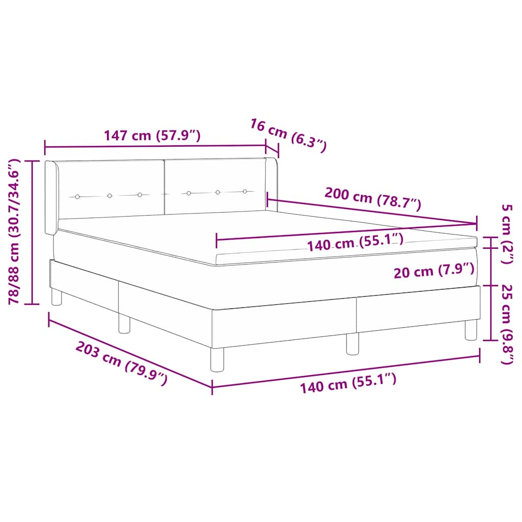 Boxspringbett mit Matratze Taupe 140 x 200 cm Stoff