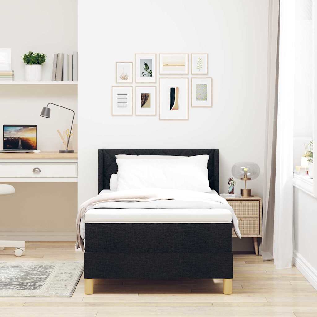 Lit à sommier tapissier avec matelas tissu noir 90x200 cm