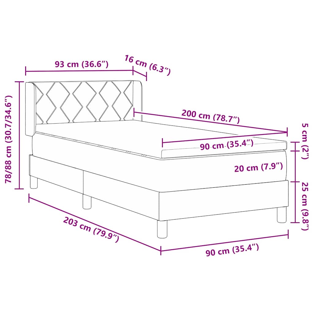 Boxspringbett mit Kopfteil Blau 200 x 90 cm Stoff