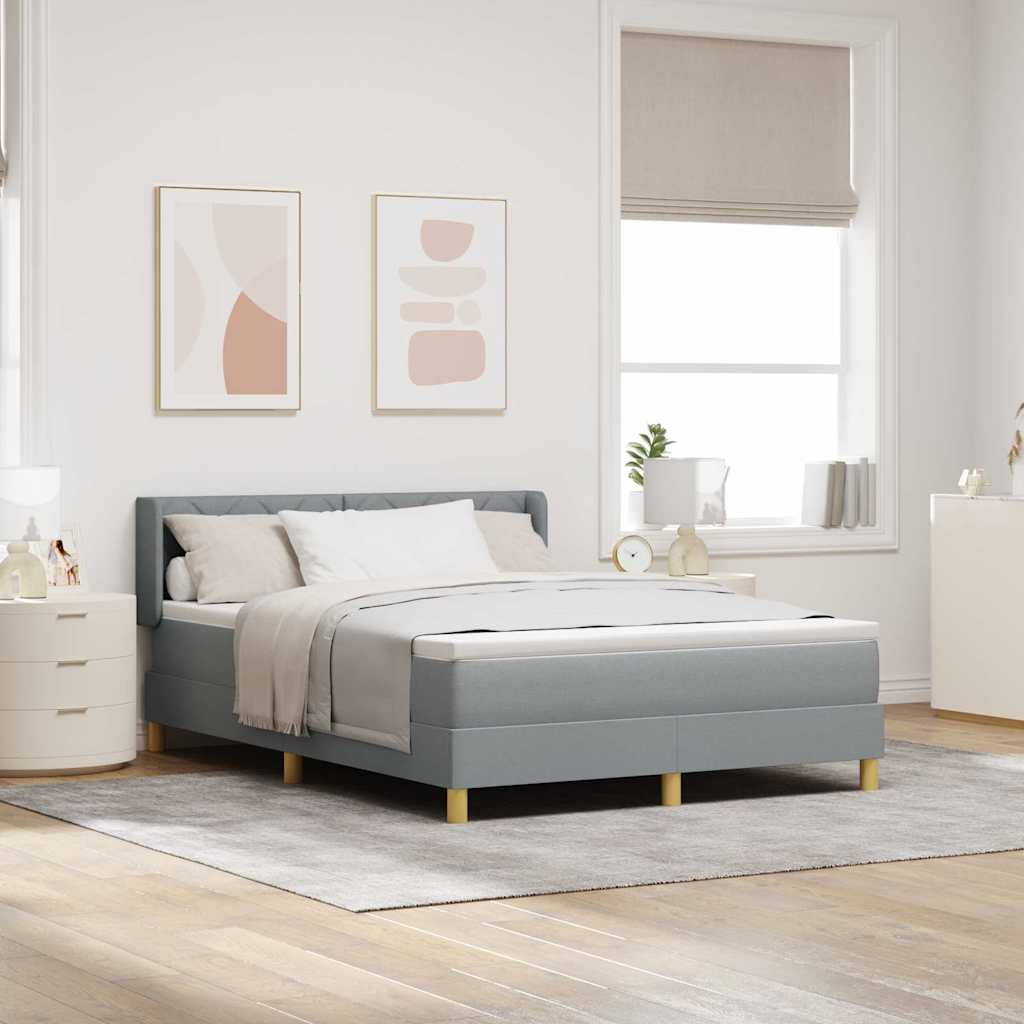 Boxspringbett mit Kopfteil Hellgrau 200 x 140 cm Stoff