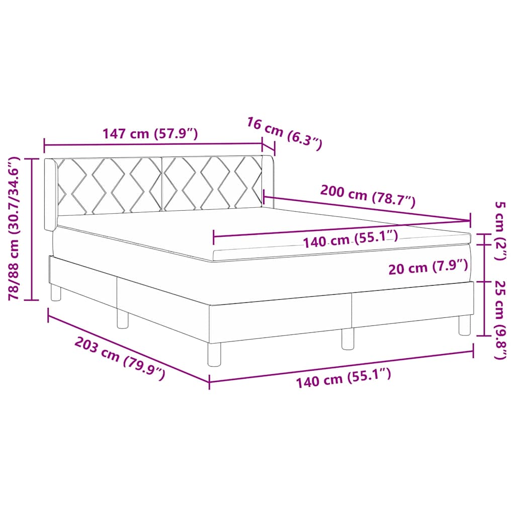 Boxspringbett mit Kopfteil Hellgrau 200 x 140 cm Stoff