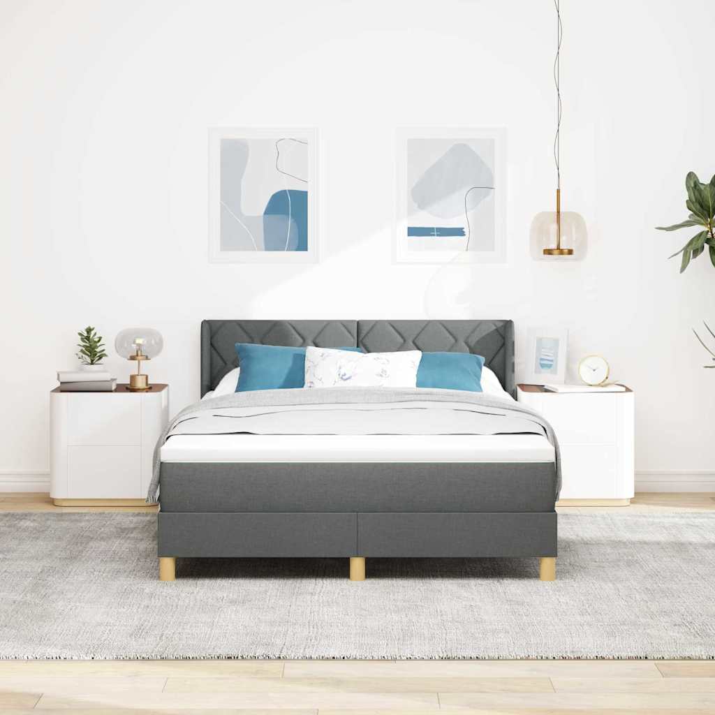Boxspringbett mit Kopfteil Dunkelgrau 200 x 140 cm Stoff