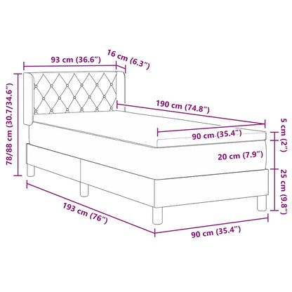 Boxspringbett mit Kopfteil Dunkelgrau 190 x 90 cm Samt