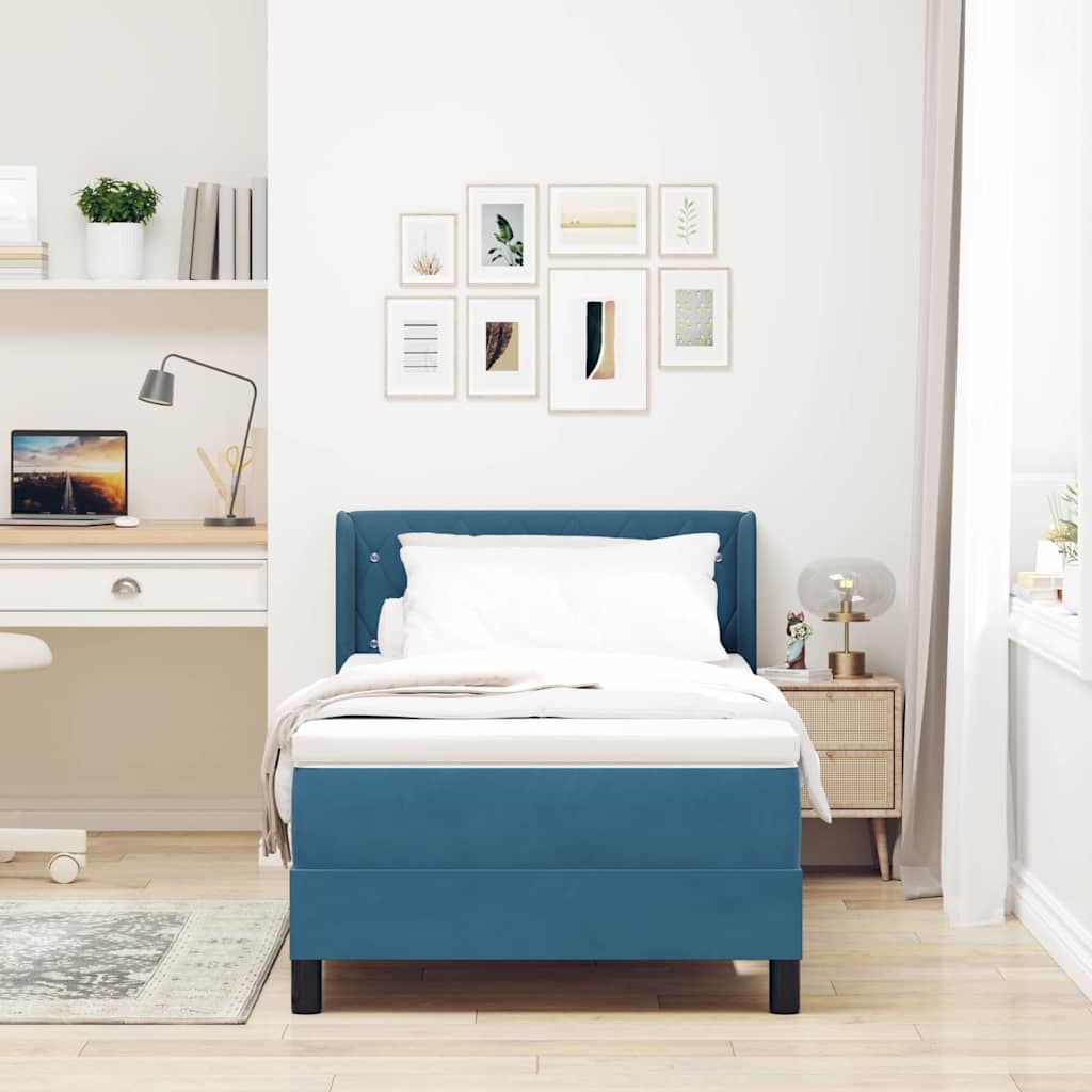 Boxspringbett mit Matratze Schwarz 100x200 cm Velvet Dunkelblau
