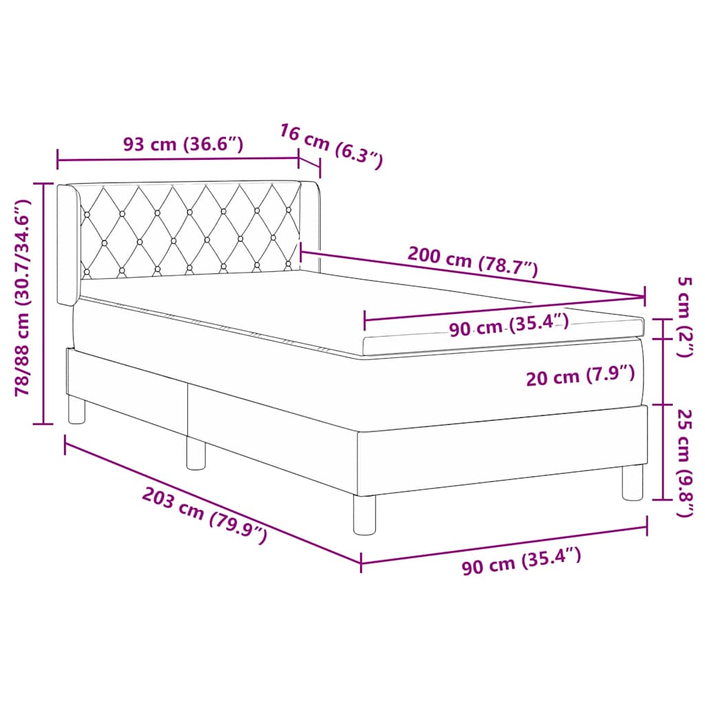 Boxspringbett mit Kopfteil Dunkelblau 200 x 90 cm Samt