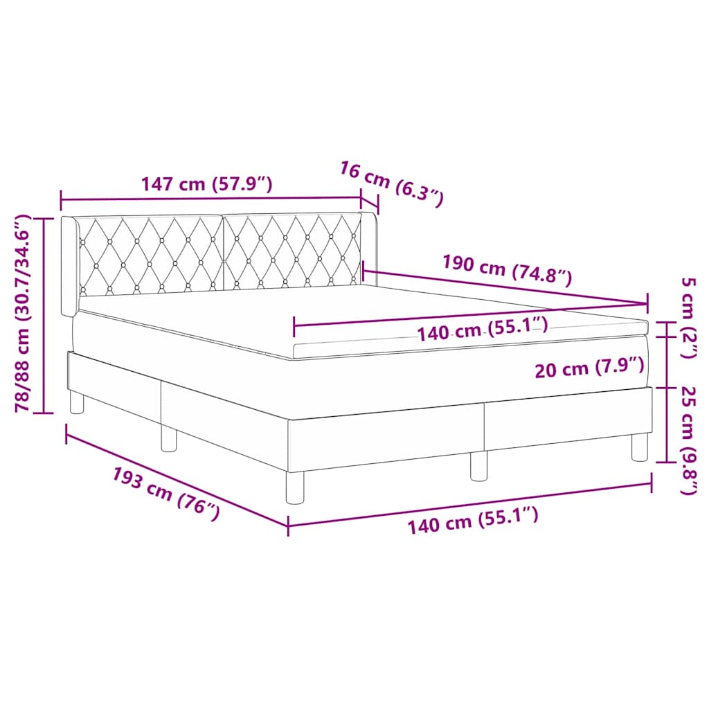 Boxspringbett mit Kopfteil Dunkelgrün 190 x 140 cm Samt
