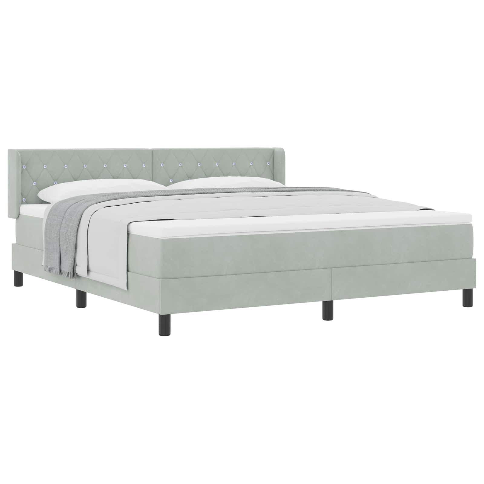 Boxspringbett mit Kopfteil Hellgrau 200 x 180 cm Samt