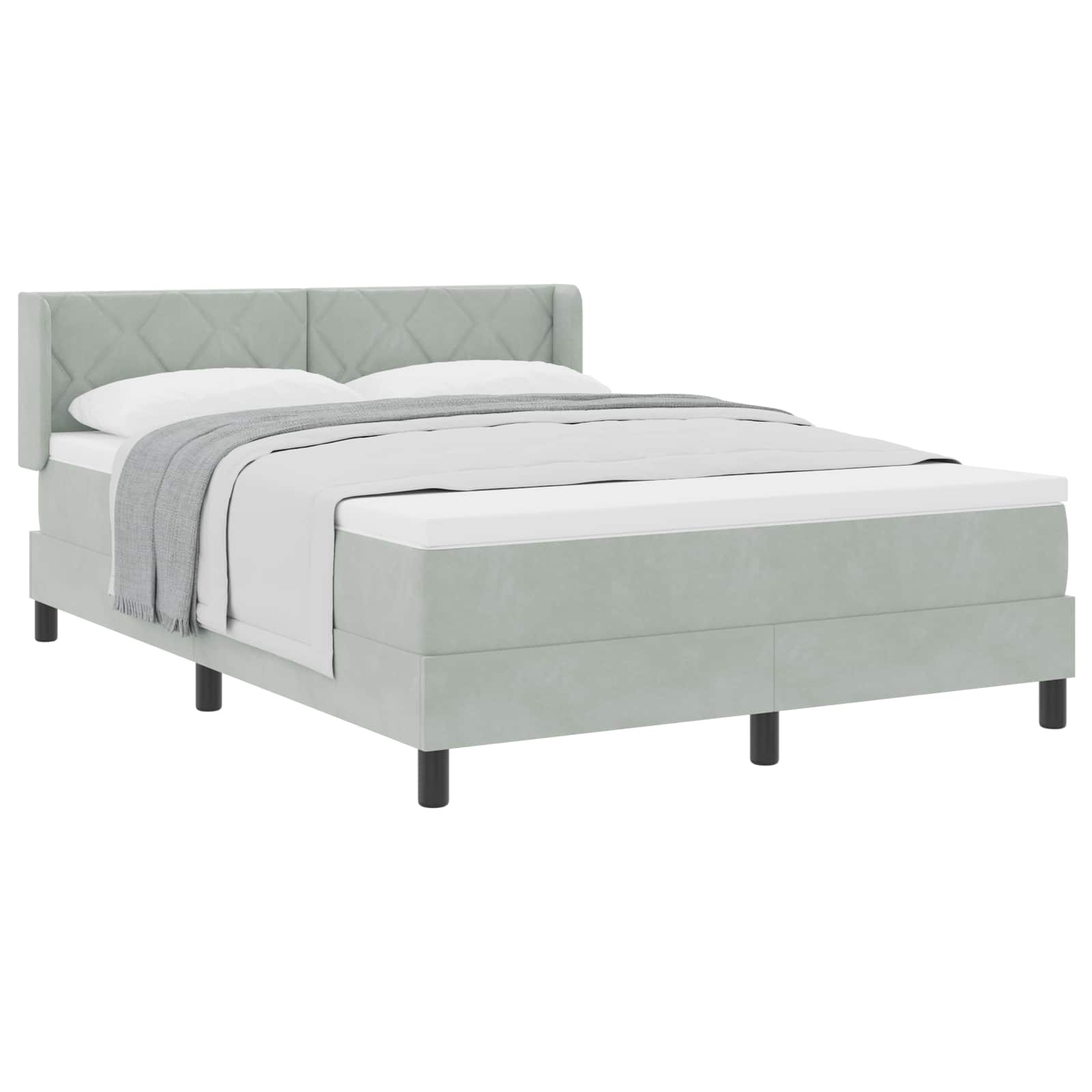 Boxspringbett mit Kopfteil Hellgrau 200 x 160 cm Samt