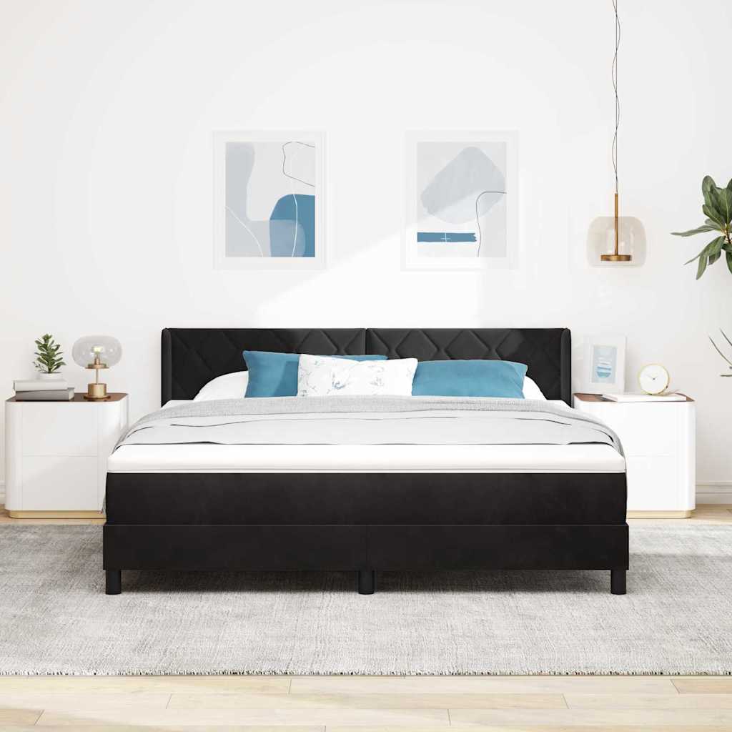 Boxspringbett mit Kopfteil Schwarz 200 x 180 cm Samt