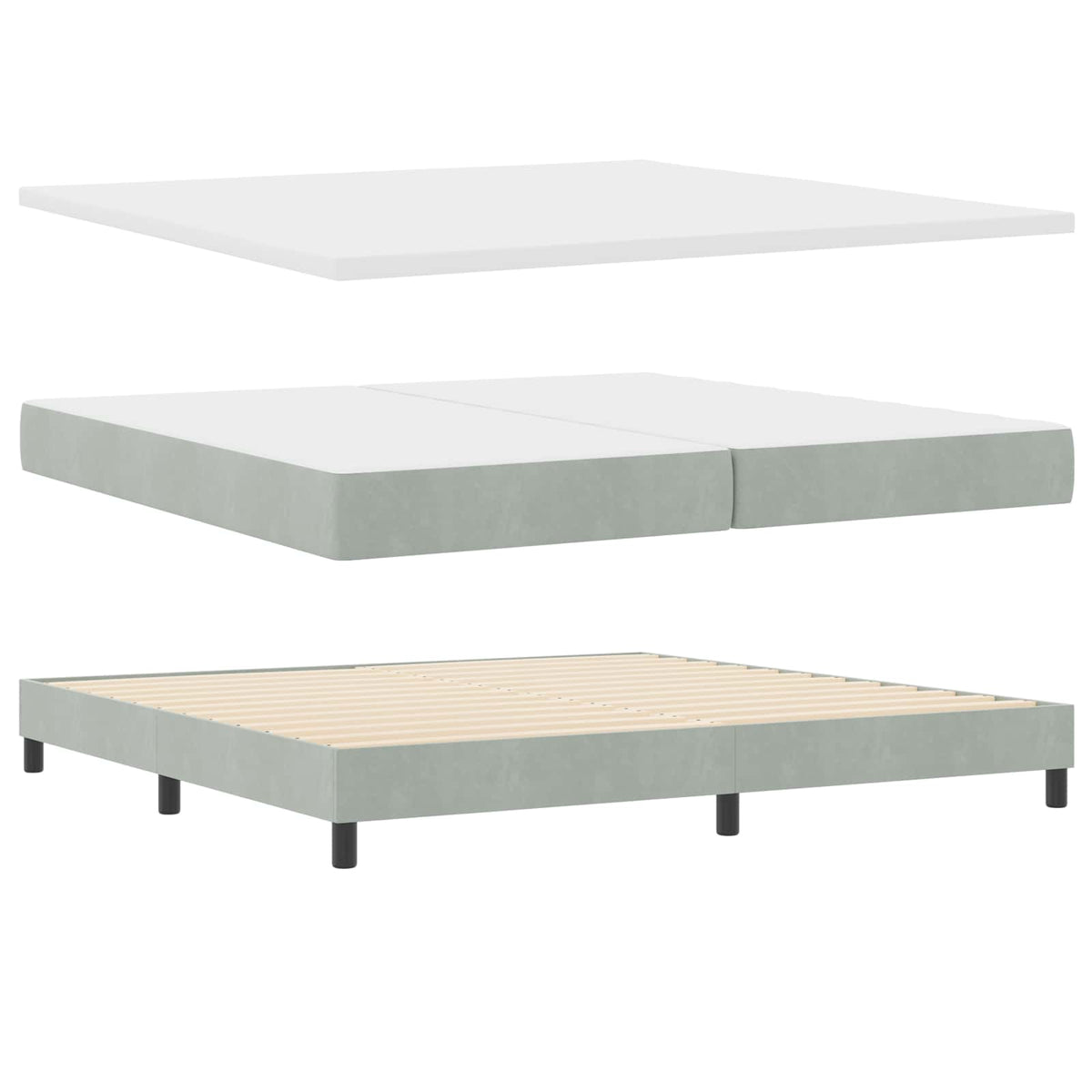 Boxspringbett mit Kopfteil Hellgrau 200 x 200 cm Samt
