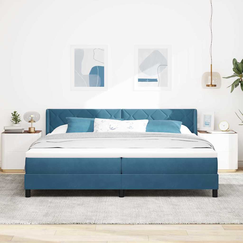 Boxspringbett mit Kopfteil Dunkelblau 200 x 200 cm Samt