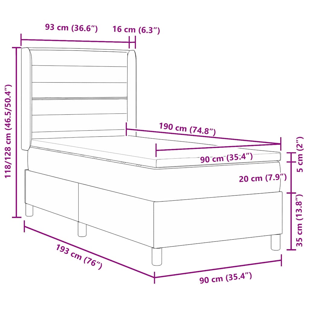 Boxspringbett mit Matratze Schwarz 190 x 90 cm Stoff