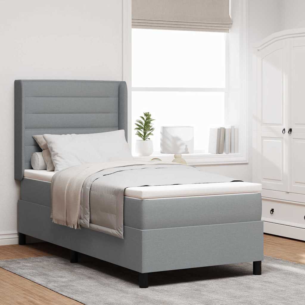 Boxspringbett mit Kissen Hellgrau 200 x 90 cm Stoff