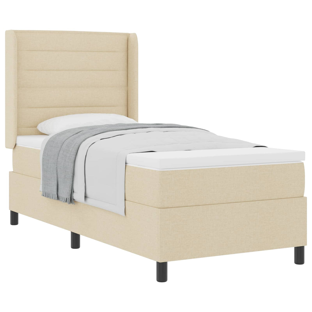Boxspringbett mit Kissen mit Kopfteil Creme 200 x 90 cm Stoff