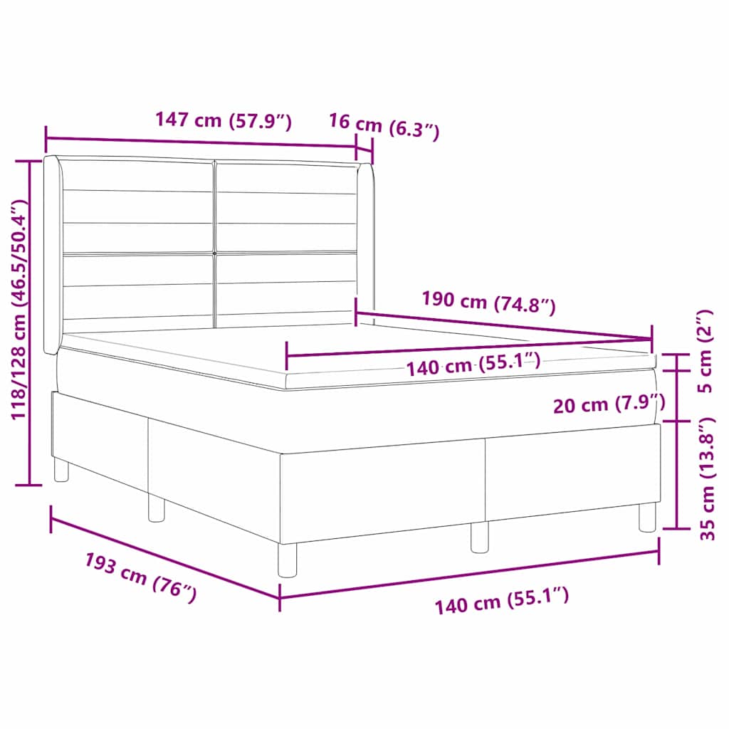Boxspringbett mit Matratze Dunkelgrau 190 x 140 cm Stoff