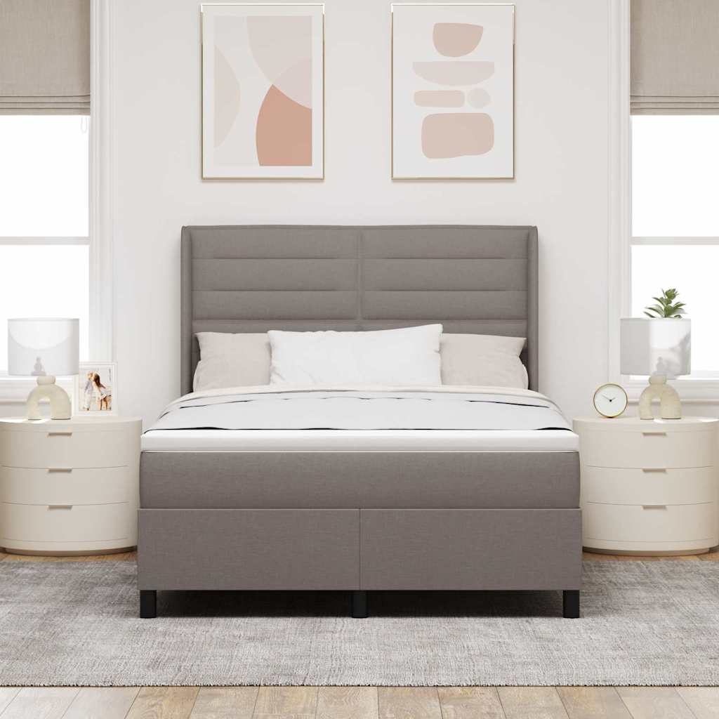 Boxspringbett mit Kissen mit Kopfteil Taupe 190 x 140 cm Stoff