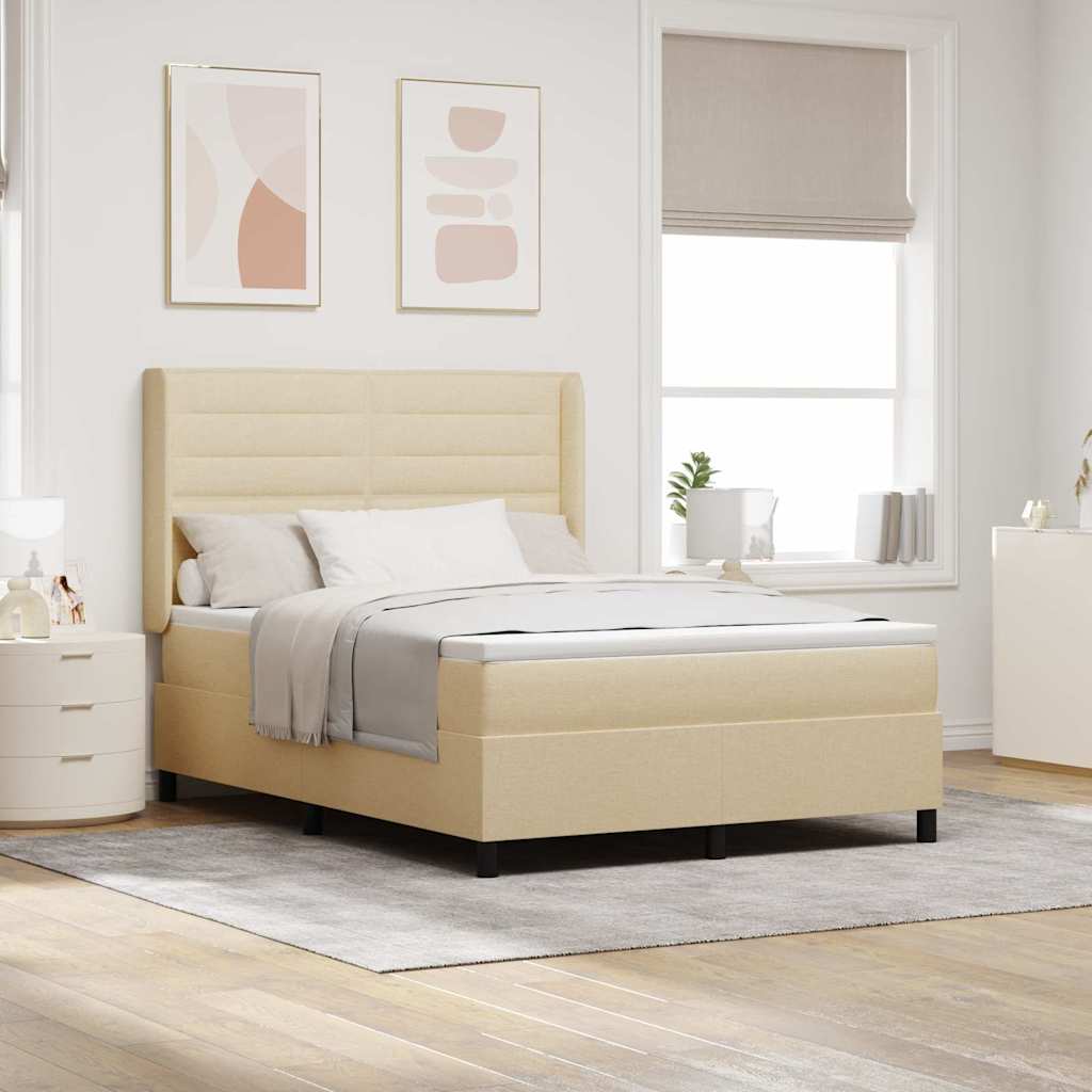 Boxspringbett mit Kissen mit Kopfteil Creme 200 x 140 cm Stoff