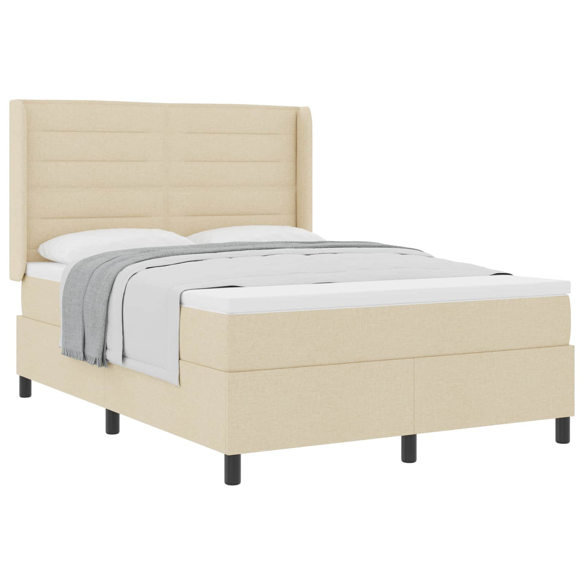Boxspringbett mit Kissen mit Kopfteil Creme 200 x 140 cm Stoff