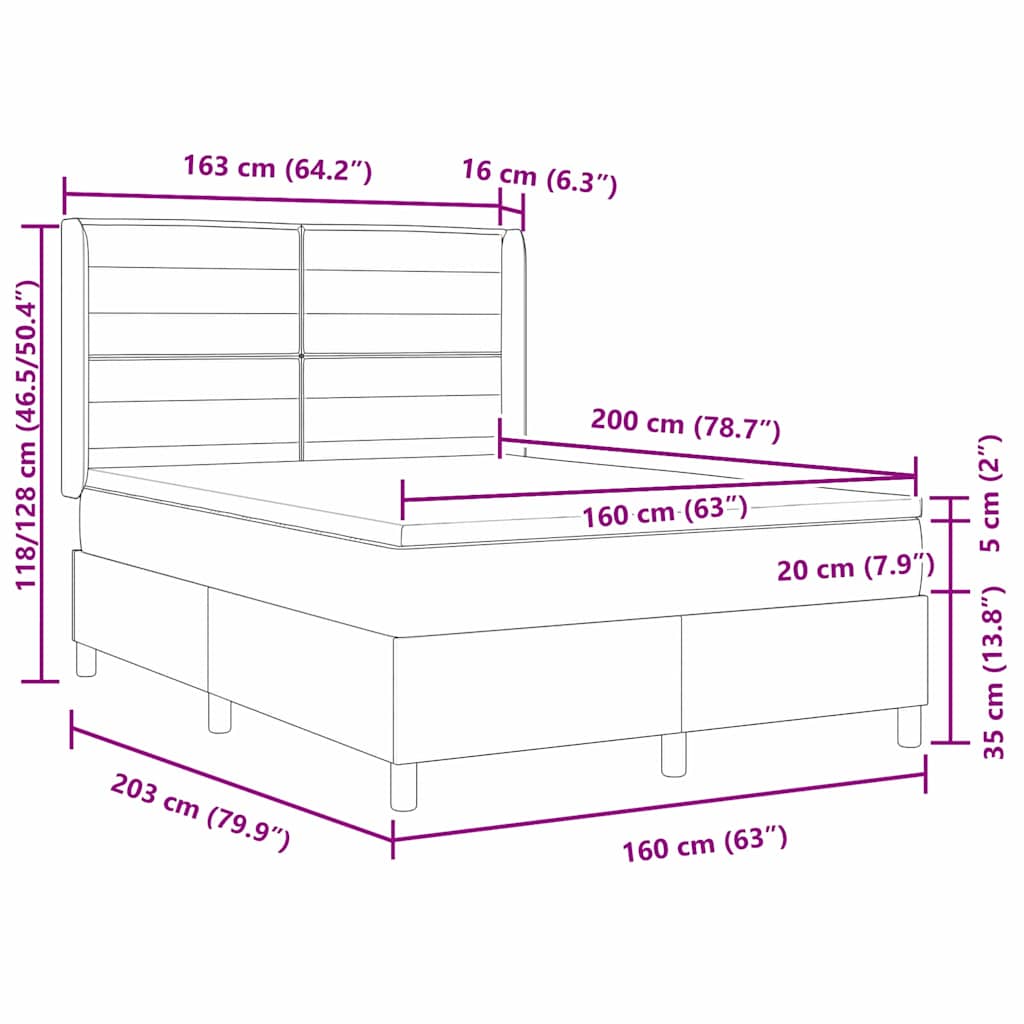 Boxspringbett mit Kissen Schwarz 200 x 160 cm Stoff