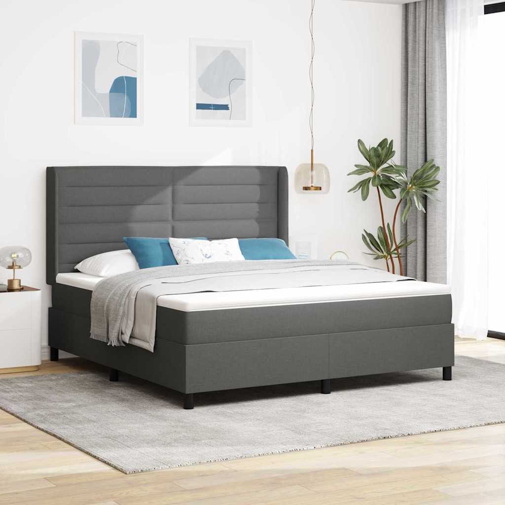Boxspringbett mit Kissen Dunkelgrau 200 x 180 cm Stoff