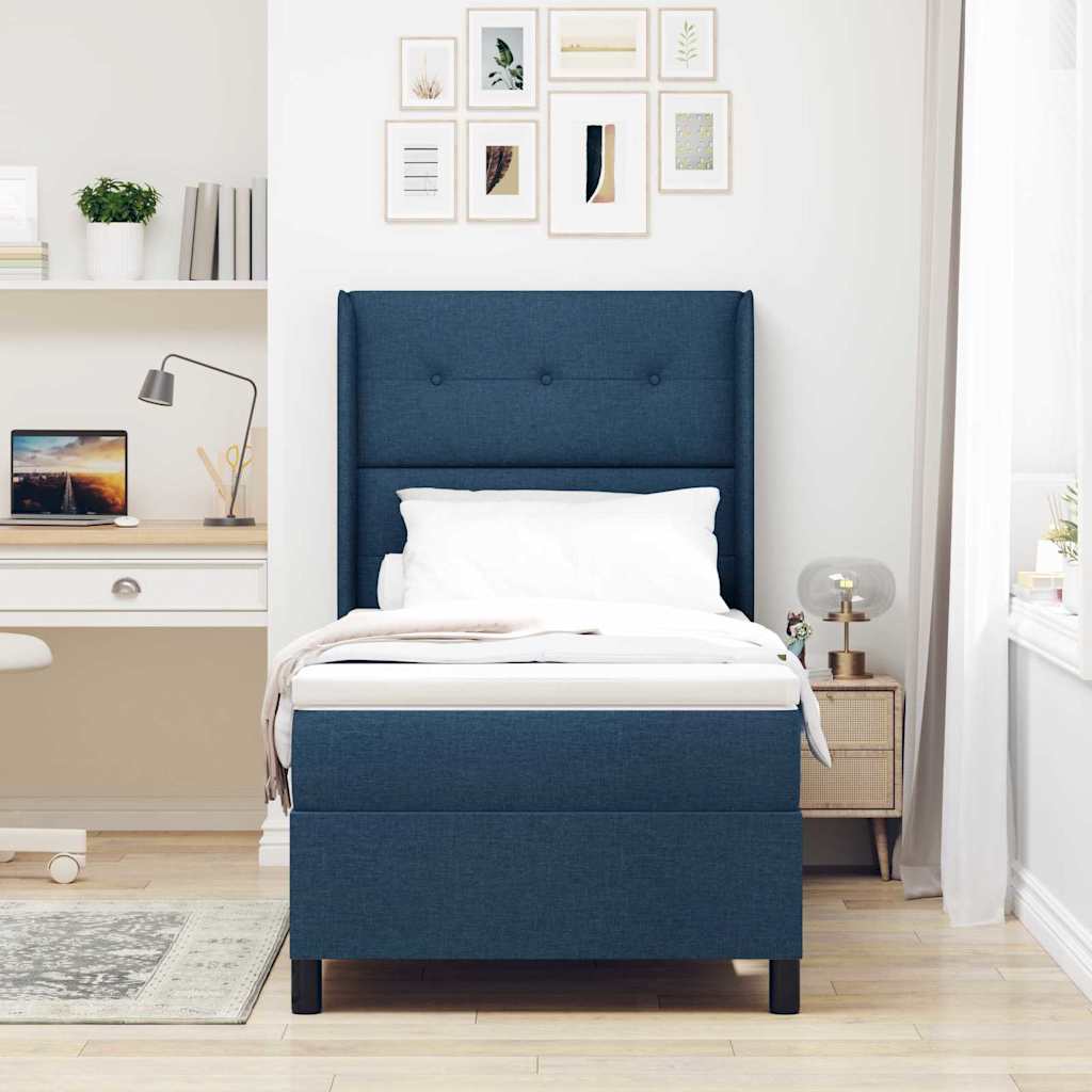 Boxspringbett mit Kissen mit Kopfteil Blau 190 x 90 cm Stoff