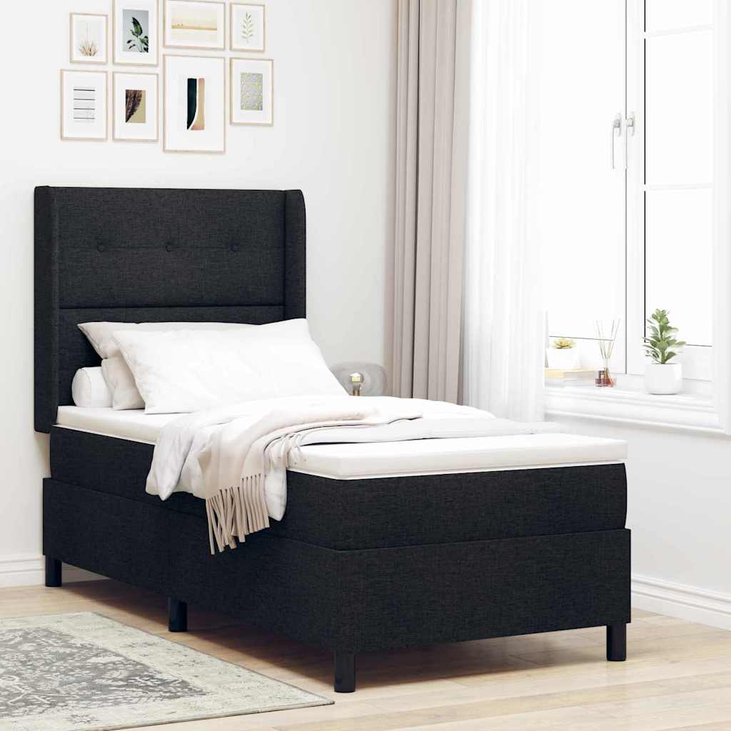 Boxspringbett mit Kissen mit Kopfteil Schwarz 200 x 90 cm Stoff