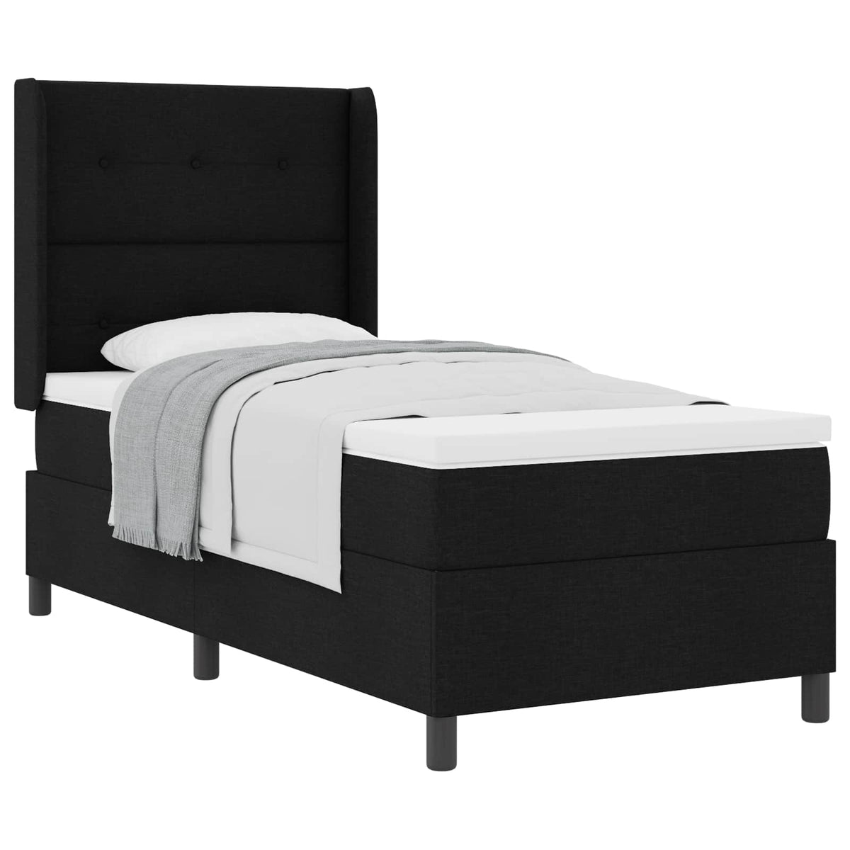 Boxspringbett mit Kissen mit Kopfteil Schwarz 200 x 90 cm Stoff